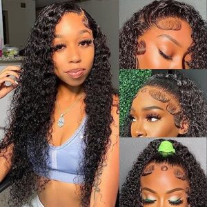 13x4 HD Transparent Deep Wave Lace Front Wig 180% Density Pre Plucked for Black Women