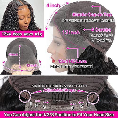 13x4 HD Transparent Deep Wave Lace Front Wig 180% Density Pre Plucked for Black Women - Image 5
