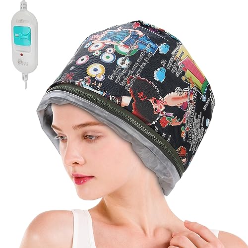 Heat Cap for Deep Conditioning, Adjustable Oil Treatment Electric Hair Steamer Cap Intelligent Temperature Control Hair Care Hat Portable Hair SPA Cap Detachable Hair Care Tool for Home Use