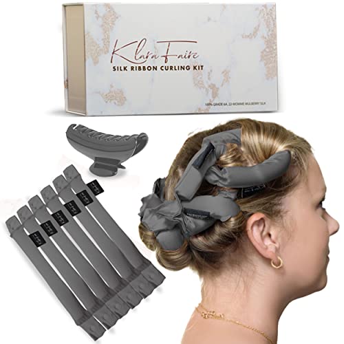 Heatless Hair Curler - 6Pc short Heatless curling rod headband | Heatless curls for long hair curling ribbon | Silk hair curlers to sleep in | flexi curling rods for hair (BLACK SILVER)