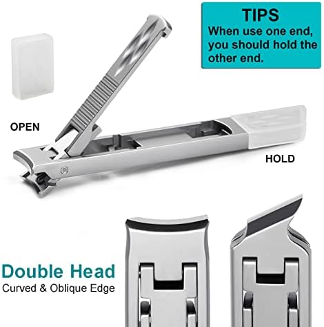 **Heavy Duty Nail Clippers for Thick Nails, Integrated Safety Lock and File, Slim Silver Design** - Image 4