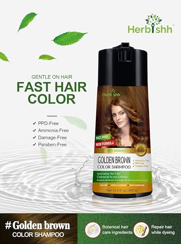 Herbishh Ultimate Combo Hair Color Shampoo Golden Brown 400ml Pack of 2 for Gray Hair + Argan Hair Mask 150gm for Conditioning & Hydration | Shampoo Para teñir el cabello | Long Lasting & DIY | - Image 5