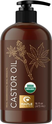Hexane Free Organic Castor Oil - USDA Organic Castor Oil for Body Detox Hair Growth & Skin Care - Extra Virgin Organic Hair Oil for Dry Damaged Hair and Carrier Oil for Essential Oils Mixing (16oz)