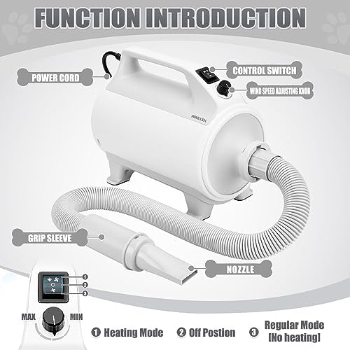 Professional 3-Speed Dog Grooming Dryer with Heater and Included Accessories - Image 2