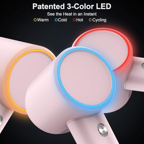 High Speed Hair Dryer, 1300W Fast Drying Lightweight Travel Hair Dryer with 4 Temps & 2 Speeds Thermal-Control, Ionic Technology Magnetic Diffuser Hair Blow Dryer for Women/Men, Pink-White - Image 5