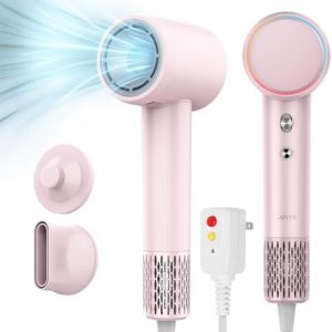 High Speed Hair Dryer, 1300W Fast Drying Lightweight Travel Hair Dryer with 4 Temps & 2 Speeds Thermal-Control, Ionic Technology Magnetic Diffuser Hair Blow Dryer for Women/Men, Pink-White