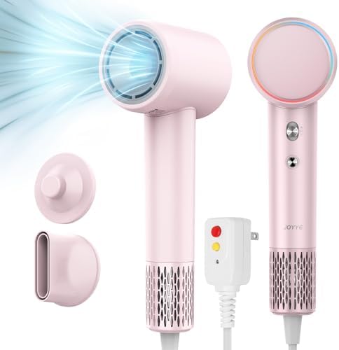 High Speed Hair Dryer, 1300W Fast Drying Lightweight Travel Hair Dryer with 4 Temps & 2 Speeds Thermal-Control, Ionic Technology Magnetic Diffuser Hair Blow Dryer for Women/Men, Pink-White