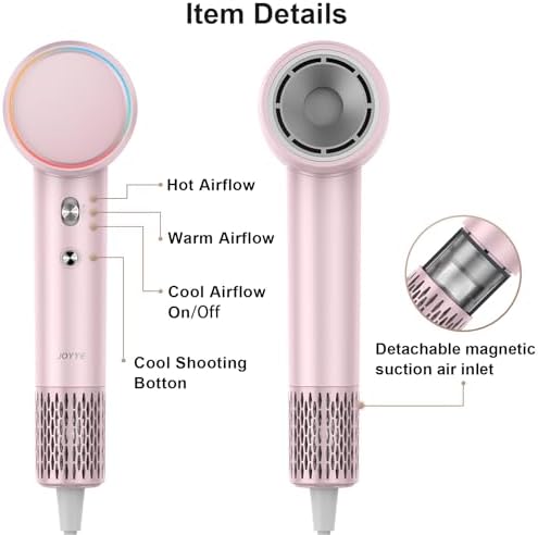 High Speed Hair Dryer, 1300W Fast Drying Lightweight Travel Hair Dryer with 4 Temps & 2 Speeds Thermal-Control, Ionic Technology Magnetic Diffuser Hair Blow Dryer for Women/Men, Pink-White - Image 7