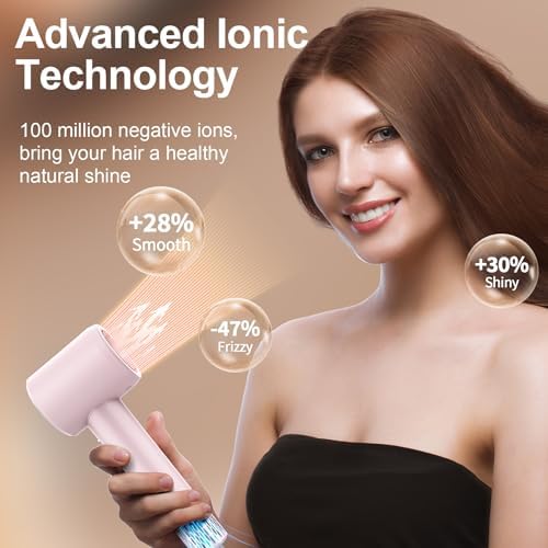 High Speed Hair Dryer, 1300W Fast Drying Lightweight Travel Hair Dryer with 4 Temps & 2 Speeds Thermal-Control, Ionic Technology Magnetic Diffuser Hair Blow Dryer for Women/Men, Pink-White - Image 3
