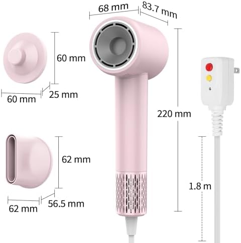 High Speed Hair Dryer, 1300W Fast Drying Lightweight Travel Hair Dryer with 4 Temps & 2 Speeds Thermal-Control, Ionic Technology Magnetic Diffuser Hair Blow Dryer for Women/Men, Pink-White - Image 8