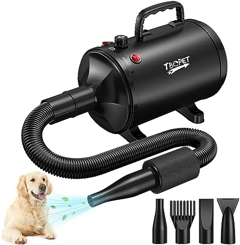 High Velocity Dog Grooming Dryer 5.2HP 3800W with 4 Nozzles Adjustable Speed and Temperature