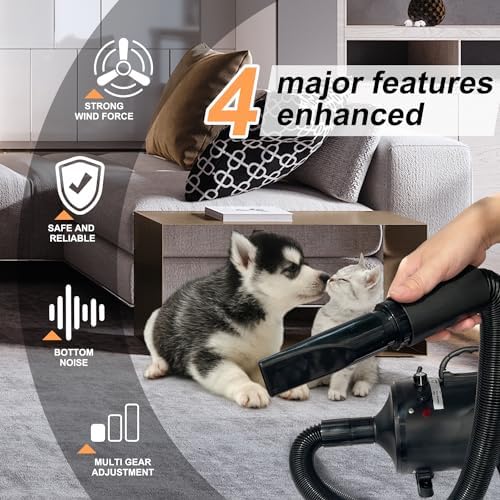 Professional High Velocity Dog Grooming Dryer, 2800W, Adjustable Speed & Heat, 3 Nozzles Included - Image 3