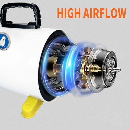 High Velocity Professional Dog Pet Grooming Dryer, Pet Grooming Hair Dryer - Dog Hair Dryer with Adjustable Temperature and Speed,with Pet Steel Comb, Pet Towel,Nozzles. (White yellow) - Image 4