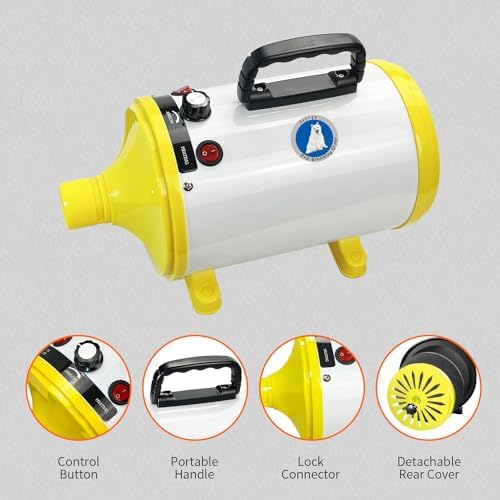 High Velocity Professional Dog Pet Grooming Dryer, Pet Grooming Hair Dryer - Dog Hair Dryer with Adjustable Temperature and Speed,with Pet Steel Comb, Pet Towel,Nozzles. (White yellow) - Image 3