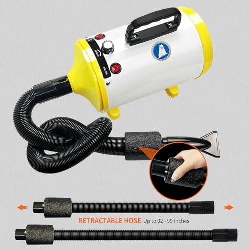 High Velocity Professional Dog Pet Grooming Dryer, Pet Grooming Hair Dryer - Dog Hair Dryer with Adjustable Temperature and Speed,with Pet Steel Comb, Pet Towel,Nozzles. (White yellow) - Image 2