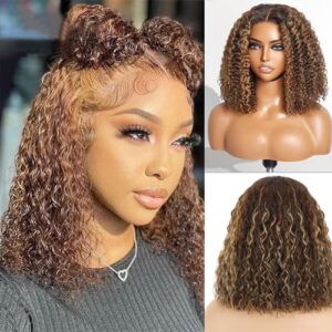 12 Inch 4/27 Highlight Blonde Wear and Go Glueless Water Wave Bob Wig 180% Density Human Hair
