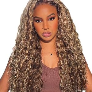 Highlight Curly Lace Front Wigs Human Hair 18inch Highlight Omber HD Lace Front Wig Human Hair 13x4 Honey Blonde Lace Front Human Hair Wig for Women 180% Density Highlighted Wig Human Hair