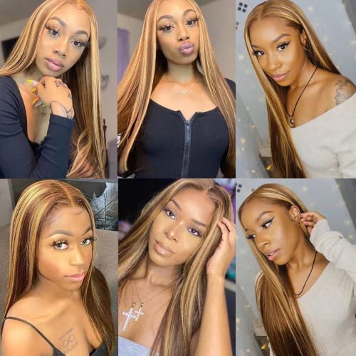 Highlight Lace Front Wig Human Hair 13x4 Honey Blonde HD Lace Front Wig Human Hair Pre Plucked 200% Density Straight Ombre Lace Front Wigs Human Hair Wigs for Women (22inch,4/27 13X4 Wig) - Image 6