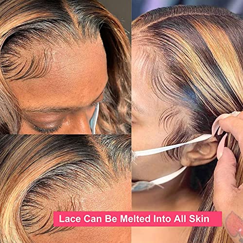Highlight Lace Front Wig Human Hair 13x4 Honey Blonde HD Lace Front Wig Human Hair Pre Plucked 200% Density Straight Ombre Lace Front Wigs Human Hair Wigs for Women (22inch,4/27 13X4 Wig) - Image 2