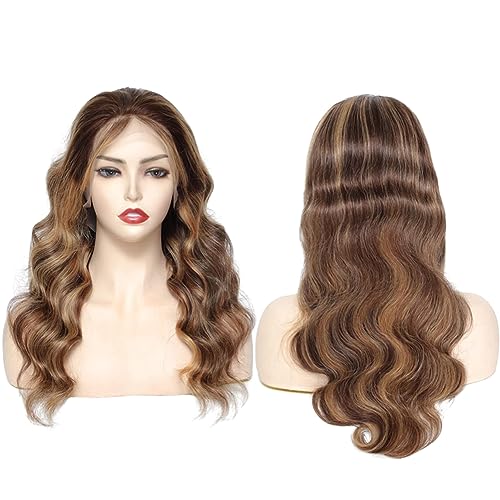 Highlight Lace Front Wigs Human Hair Wigs for Black Women Honey Blonde Ombre 13x4 Lace Front Wigs Human Hair Body Wave Frontal Wigs Pre Plucked with Baby Hair Glueless 180% Density P4/27 Color 22 Inch - Image 2