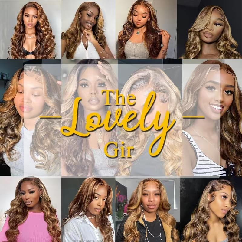Highlight Ombre 13x6 Lace Front Wig Human Hair 28 Inch Body Wave Honey Blonde Glueless HD Transparent Lace Frontal Wigs for Women 180 Density Human Hair Pre Plucked with Baby Hair - Image 6