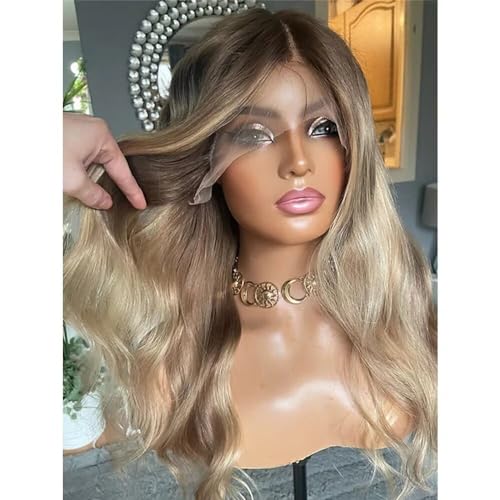 Highlight Ombre Blonde Color Brazilian Hair Wavy Human Hair Wig 13x6 HD Transparent Lace Front Wig Loose Wave Remy Hair Invisible Lace Glueless Wigs 150% Density with Baby Hair Bleached Knots 24inch - Image 3