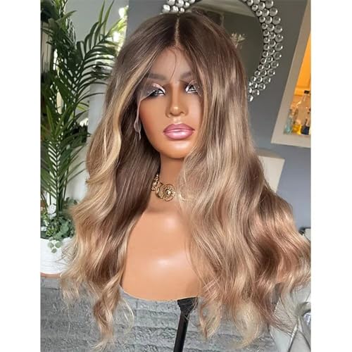 Highlight Ombre Blonde Color Brazilian Hair Wavy Human Hair Wig 13x6 HD Transparent Lace Front Wig Loose Wave Remy Hair Invisible Lace Glueless Wigs 150% Density with Baby Hair Bleached Knots 24inch - Image 4