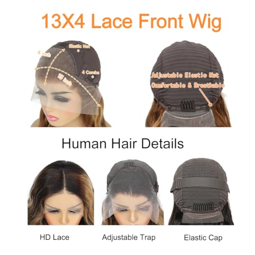 Highlight Ombre Lace Front Wig Human Hair 13x4 HD Transparent 180% Density Body wave Wigs Human Hair with Baby Hair Pre Plucked for Women 4/27 Honey Blonde Lace Frontal Colored wigs (Ombre wig 26Inch) - Image 4