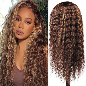 Highlight Ombre Lace Front Wig Human Hair 13x4 Honey Blonde Deep Wave Lace Front Wigs Human Hair Wigs for Black Women 180% Density Human Hair Wigs Pre Plucked (4/27 Deep Wave Wig,20 Inch)