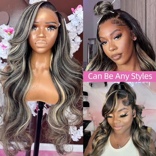 Highlight Ombre Lace Front Wig Human Hair 180% Density 1B/27 Body Wave Lace Front Wigs Human Hair Colored 13x4 HD Transparent Lace Frontal Wig blonde ombre wig Glueless Wigs for Women 20 Inch - Image 2