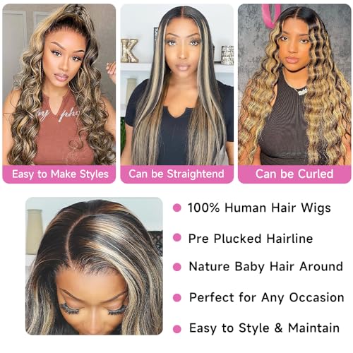 Highlight Ombre Lace Front Wig Human Hair 180% Density 1B/27 Body Wave Lace Front Wigs Human Hair Colored 13x4 HD Transparent Lace Frontal Wig blonde ombre wig Glueless Wigs for Women 20 Inch - Image 5