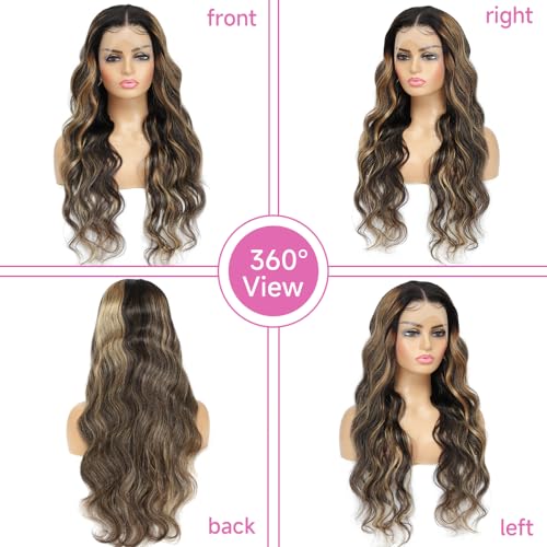 Highlight Ombre Lace Front Wig Human Hair 180% Density 1B/27 Body Wave Lace Front Wigs Human Hair Colored 13x4 HD Transparent Lace Frontal Wig blonde ombre wig Glueless Wigs for Women 20 Inch - Image 4