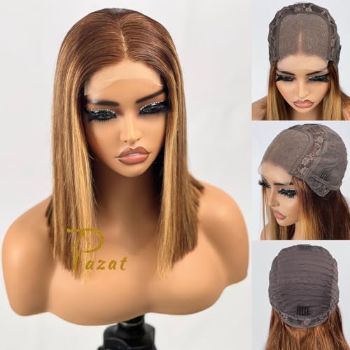 Highlight Ombre Lace Front Wigs Human Hair for Black Women 200% Density 4x4 HD Transparent 4/27 Straight Honey Blonde Lace Closure Wigs Pre Plucked with Baby Hair Colored Wigs 12 Inch - Image 6