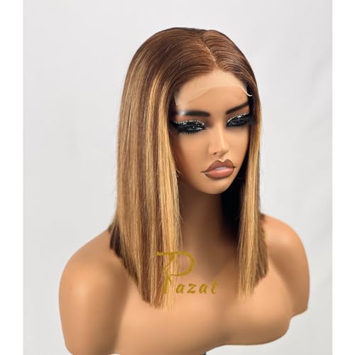 Highlight Ombre Lace Front Wigs Human Hair for Black Women 200% Density 4x4 HD Transparent 4/27 Straight Honey Blonde Lace Closure Wigs Pre Plucked with Baby Hair Colored Wigs 12 Inch - Image 2