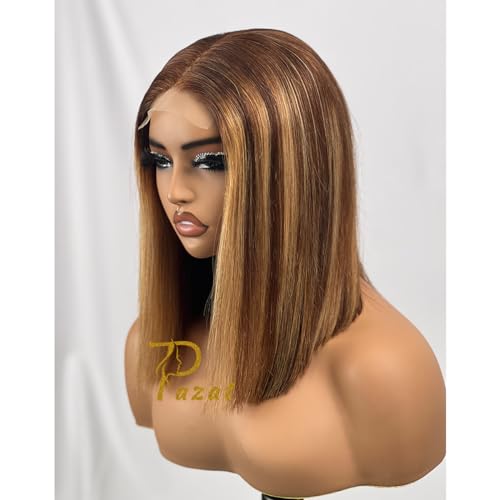 Highlight Ombre Lace Front Wigs Human Hair for Black Women 200% Density 4x4 HD Transparent 4/27 Straight Honey Blonde Lace Closure Wigs Pre Plucked with Baby Hair Colored Wigs 12 Inch - Image 3