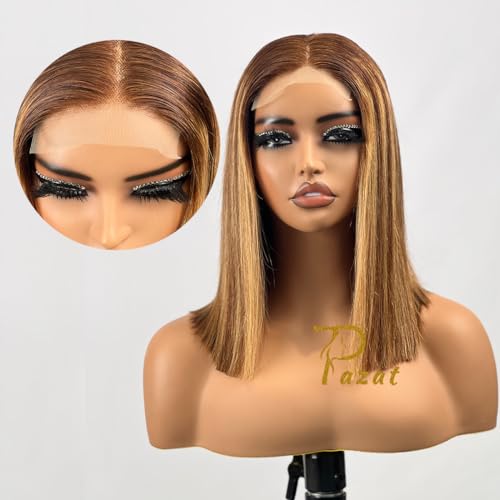 Highlight Ombre Lace Front Wigs Human Hair for Black Women 200% Density 4x4 HD Transparent 4/27 Straight Honey Blonde Lace Closure Wigs Pre Plucked with Baby Hair Colored Wigs 12 Inch - Image 5