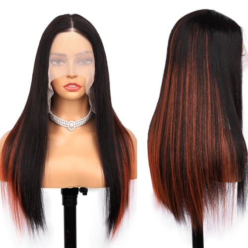 Highlight Ombre Lace Front Wigs Human Hair Pre Plucked With Baby Hair 20 Inch 1B/350 Colored Straight Lace Frontal Wigs 200% Density Burnt Orange Highlight 13x4 Hd Transparent Lace Front Wig for Women