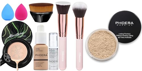 Hilareco PHOERA Foundation,Mushroom Head Air Cushion CC Cream Natural Foundation,PHOERA Foundation Face Powder, Soft Focus Setting Powder