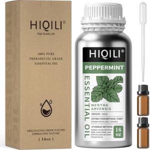 HIQILI 16 Fl Oz Peppermint Oil 100% Pure Natural Peppermint Essential Oil for Hair, Diffuser, Skin - 500ML