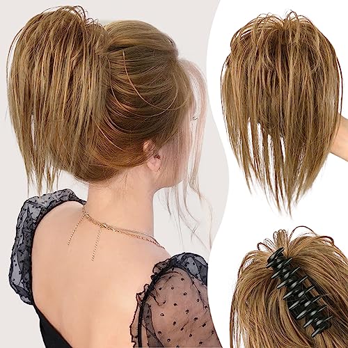 HMD Messy Bun Hair Piece Claw Clip Hair Bun Wavy Curly Chignon Hair Bun Extensions Tousled Updo Hair Buns Claw Clip Ponytail Hairpieces Hair Scrunchie with Clip for Women（12/24）