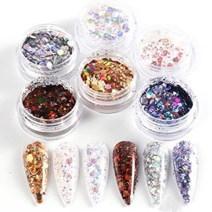 Holographic Glitter Nail Art Sequins, Iridescent Shining Nail Art Flakes Design, 3D Laser Glitter Acrylic Supplies for Nail Art Gel Polish, Women Manicure Shiny Decorations Glitter Resin Nail Art Tips