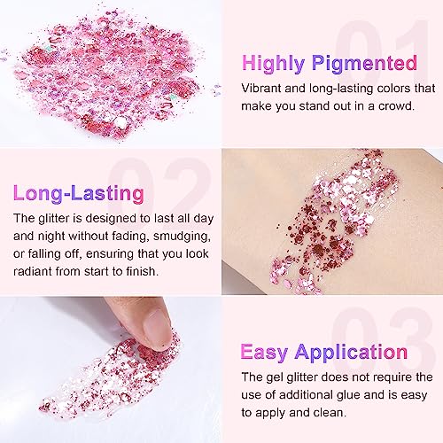 Holographic Silver Face Glitter, TEOYALL Long Lasting Glitter Shimmer Chunky Sequins Glitters for Body, Face, Hair Makeup (Silver) - Image 4