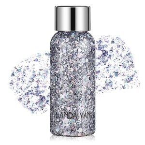 Holographic Silver Face Glitter, TEOYALL Long Lasting Glitter Shimmer Chunky Sequins Glitters for Body, Face, Hair Makeup (Silver)