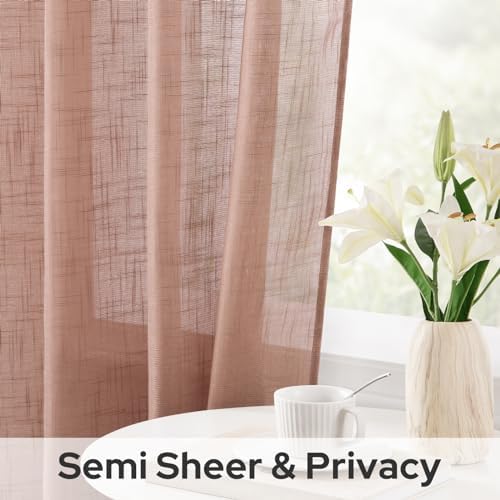 HOMEIDEAS Blush Pink Linen Sheer Curtains 84 Inches Long 2 Panels Textured Dusty Blush Semi Sheer Curtains Farmhouse Curtains Sheer Privacy Window Curtains for Bedroom Living Room - Image 4