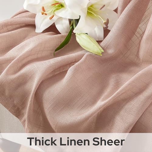 HOMEIDEAS Blush Pink Linen Sheer Curtains 84 Inches Long 2 Panels Textured Dusty Blush Semi Sheer Curtains Farmhouse Curtains Sheer Privacy Window Curtains for Bedroom Living Room - Image 2