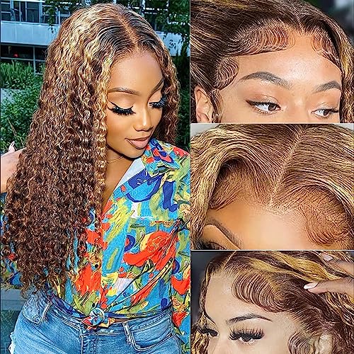 Honey Blonde 4/27 Ombre Deep Wave Lace Front Wig 22 Inch Human Hair 180% Density