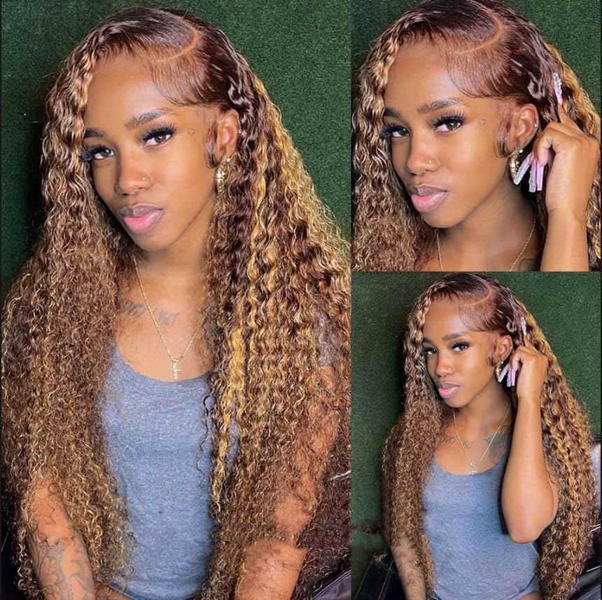 Honey Blonde 4/27 Ombre Deep Wave Lace Front Wig 22 Inch Human Hair 180% Density - Image 5