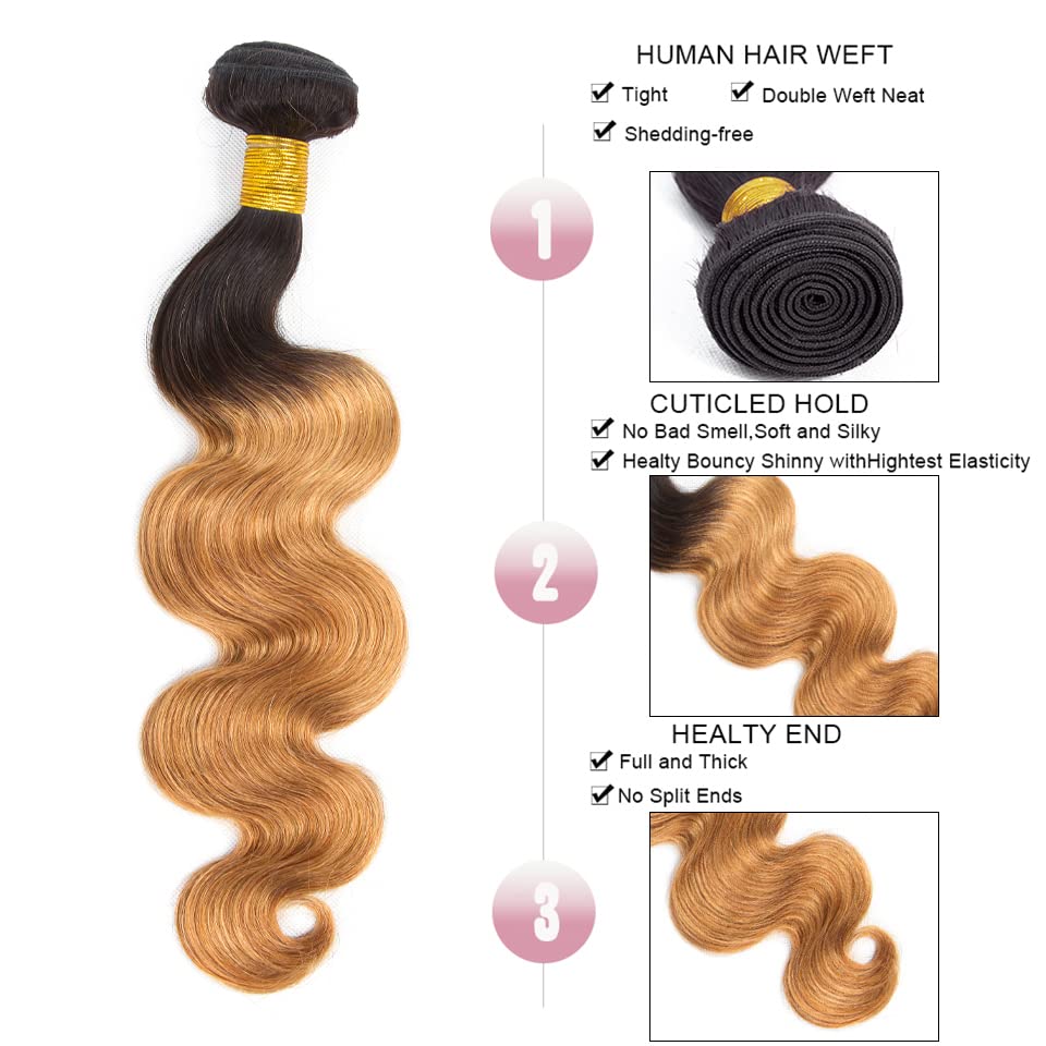 Honey Blonde 16 18 20 Inch Unprocessed Brazilian Body Wave Human Hair Bundles 8A Grade - Image 3