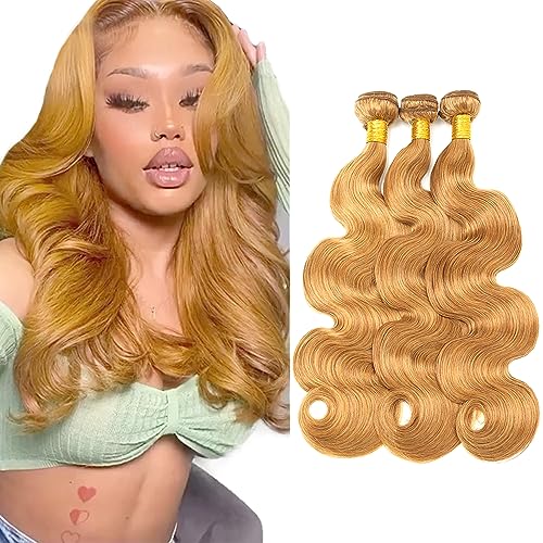Honey Blonde Bundles #27 Body Wave Bundles Blonde Human Hair Bundles 22 24 26 inch 3 Bundles Brazilian Remy Blonde Body Wave Bundle for Women