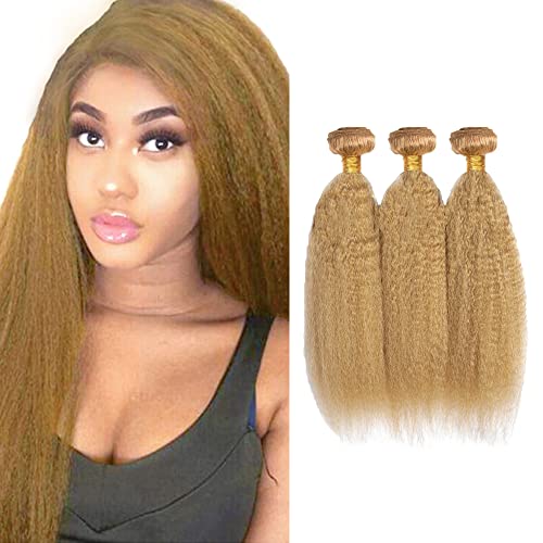 Honey Blonde Bundles 27 Human Hair Bundles Blonde Kinky Straight Human Hair Bundles 16 18 20 inch Pure Color 27 Yaki Human Hair Bundles Double Weft Blonde Hair Weave